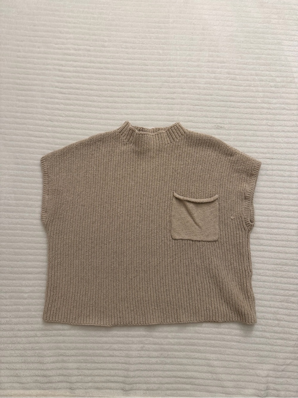 Free People Beige Knit Boxy Sweater Tank with Pocket